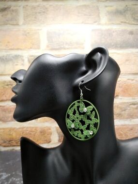 Green Butterfly Filigree Drop Earrings - Women Jewelry